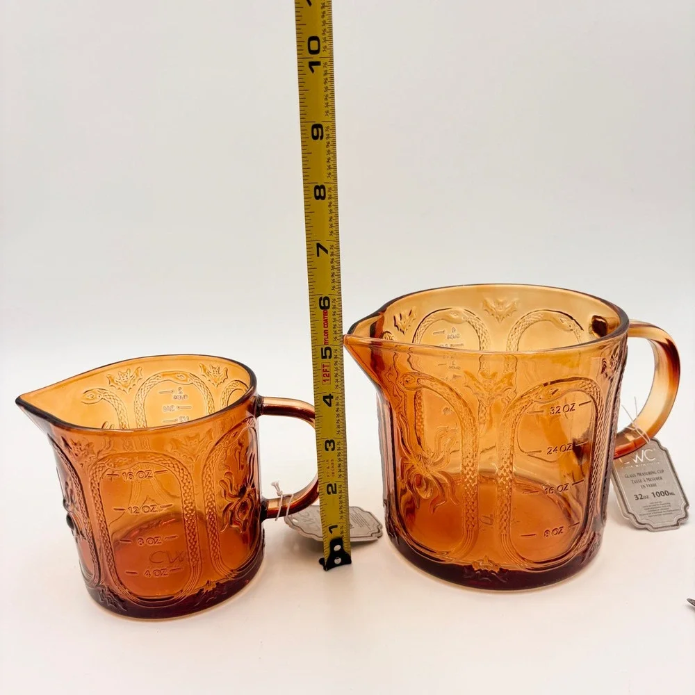 Cook With Color CWC Amber Glass Measuring Cup Set Spider Bat Snake Halloween